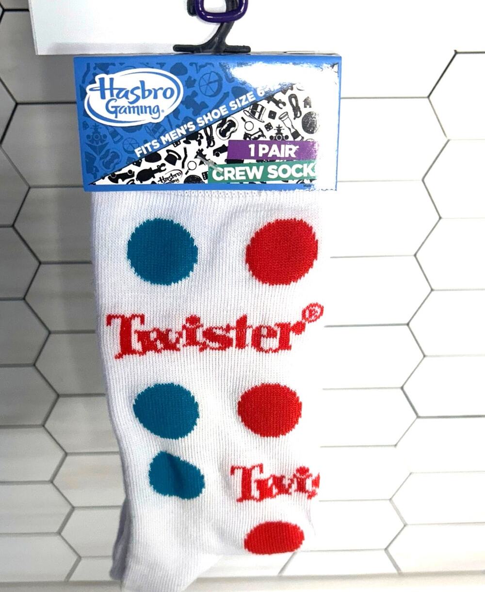 Hasbro Gaming “Twister” Crew Socks Men’s Size 6–12 Retro Game Gift Fun Novelty